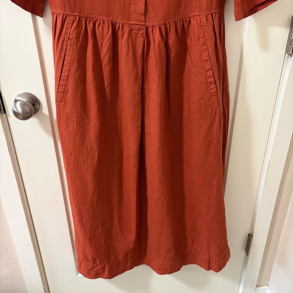 Poetry Collared Button-Down Linen Dress, Burnt Orange, Women's Size 8 - Picture 3 of 12